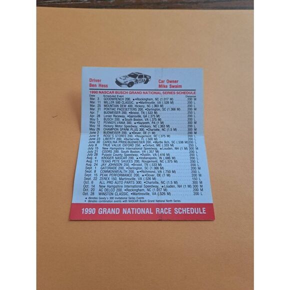 1990 NASCAR BUSCH GRAND NATIONAL TEXAS PETE RACING POCKET SCHEDULE BEN HESS #9 - Picture 3 of 5